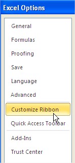 Excel Options Customize Ribbo